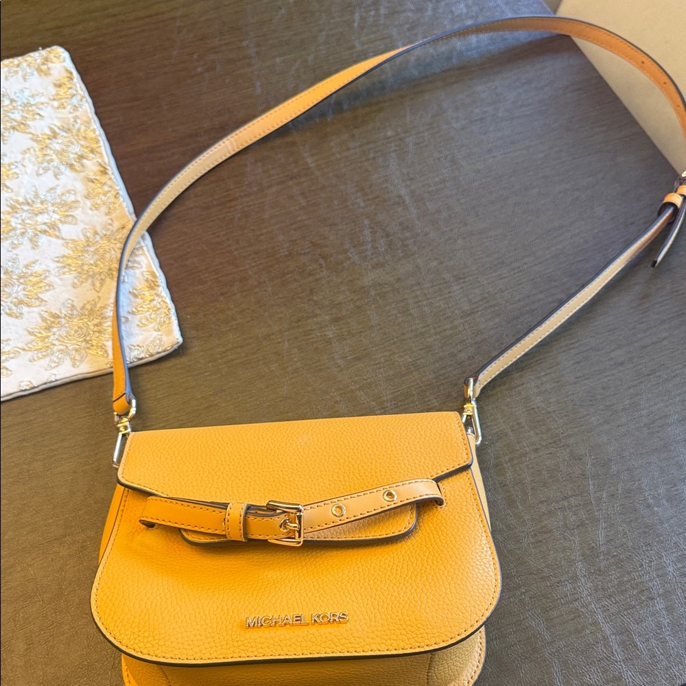 Michael Kors Mustard Yellow Pebbled Leather Crossbody
